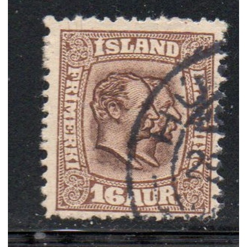Iceland Sc 78 1907 16 aur brown 2 Kings stamp used