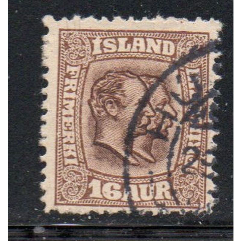 Iceland Sc 78 1907 16 aur brown 2 Kings stamp used
