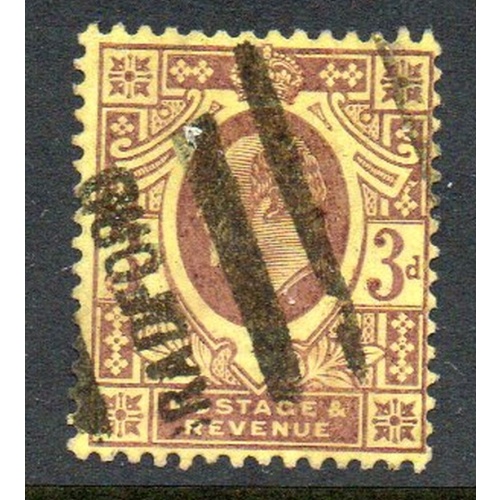 Great Britain Sc 132 1902 3d dull purple on yellow Edward VII stamp used