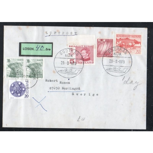 Greenland Sc 49,78,86 on 1979 cover Godthab to Sweden postage due