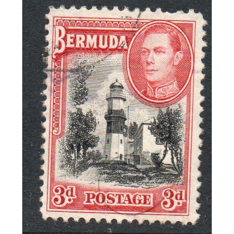Bermuda Sc 121 1938 3d Lighthouse & G VI stamp used