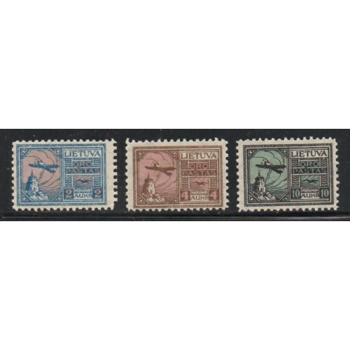 Lithuania Sc C18-20 1922 Airplane over Castle airmail stamp set mint