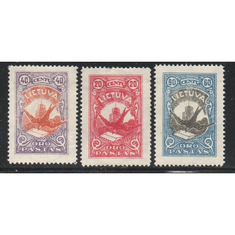 Lithuania Sc C37-39 1926 Swallows airmail stamp set mint
