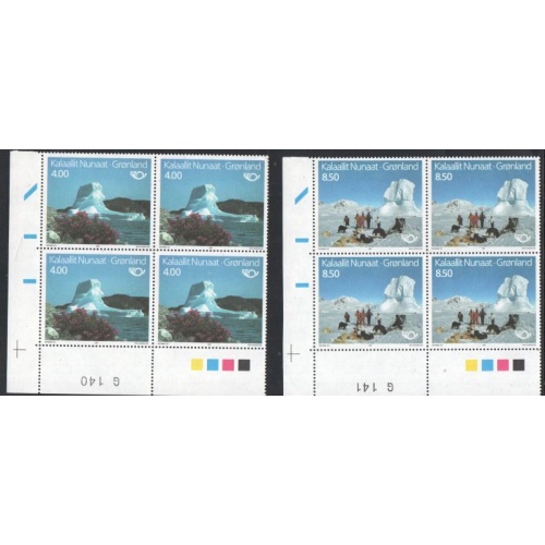 Greenland Sc 240-241 1991 Tourism stamp set corner # blocks of 4 mint NH