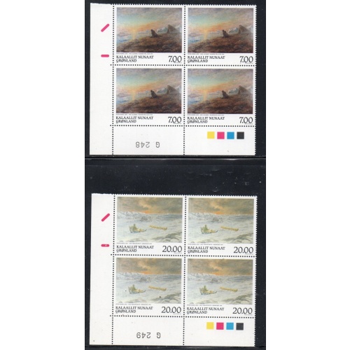 Greenland Sc 349-350 1999 Rosing Paintings stamp set corner # blocks of 4 mint NH