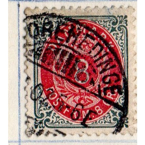 Denmark Sc 28 1875  8 ore slate & carmine stamp used