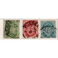 Denmark Sc 38-40 1884-1888 Coat of Arms stamp set used