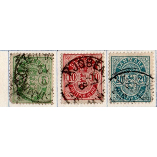 Denmark Sc 38-40 1884-1888 Coat of Arms stamp set used