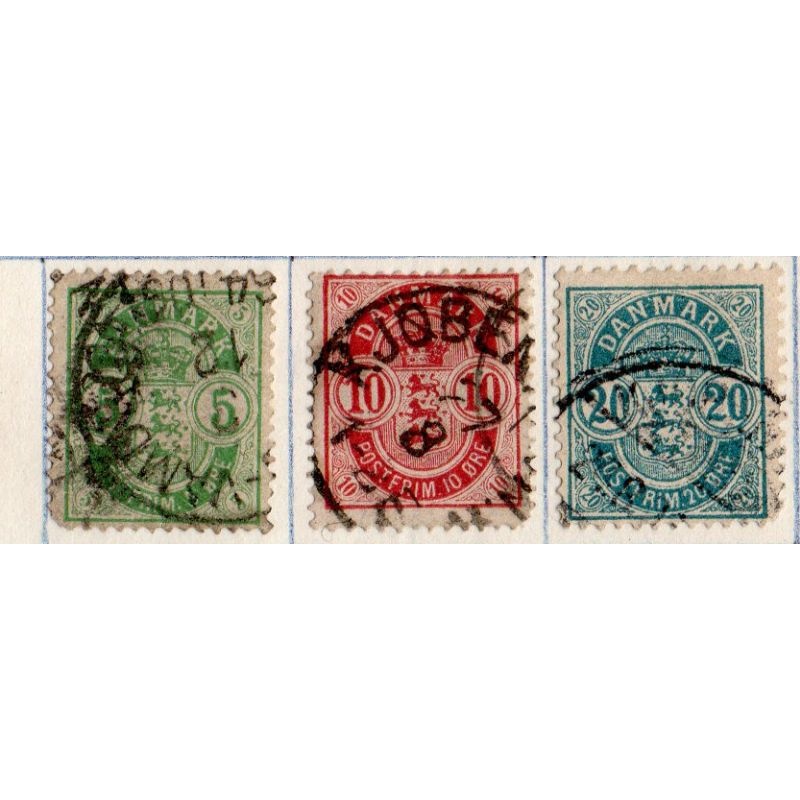 Denmark Sc 38-40 1884-1888 Coat of Arms stamp set used