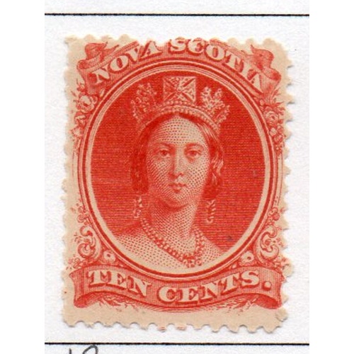 Nova Scotia Sc 12 1860 10c vermillion Victoria stamp mint