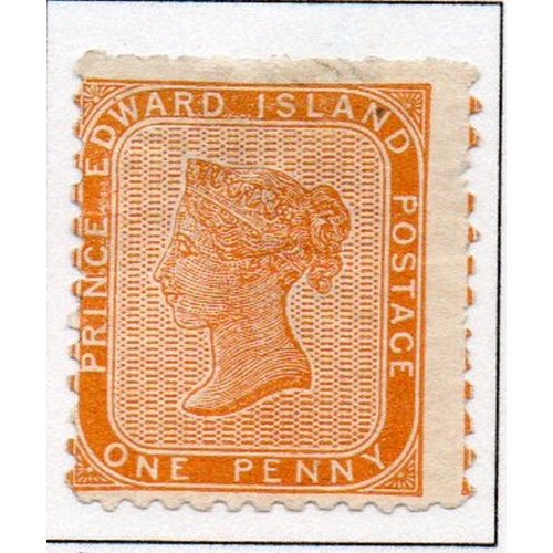 Prince Edward Island Sc 4 1862 1 d yellow orange Victoria stamp unused