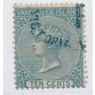 Canada Vancouver Island Sc 6 1865 10 c blue Victoria stamp used