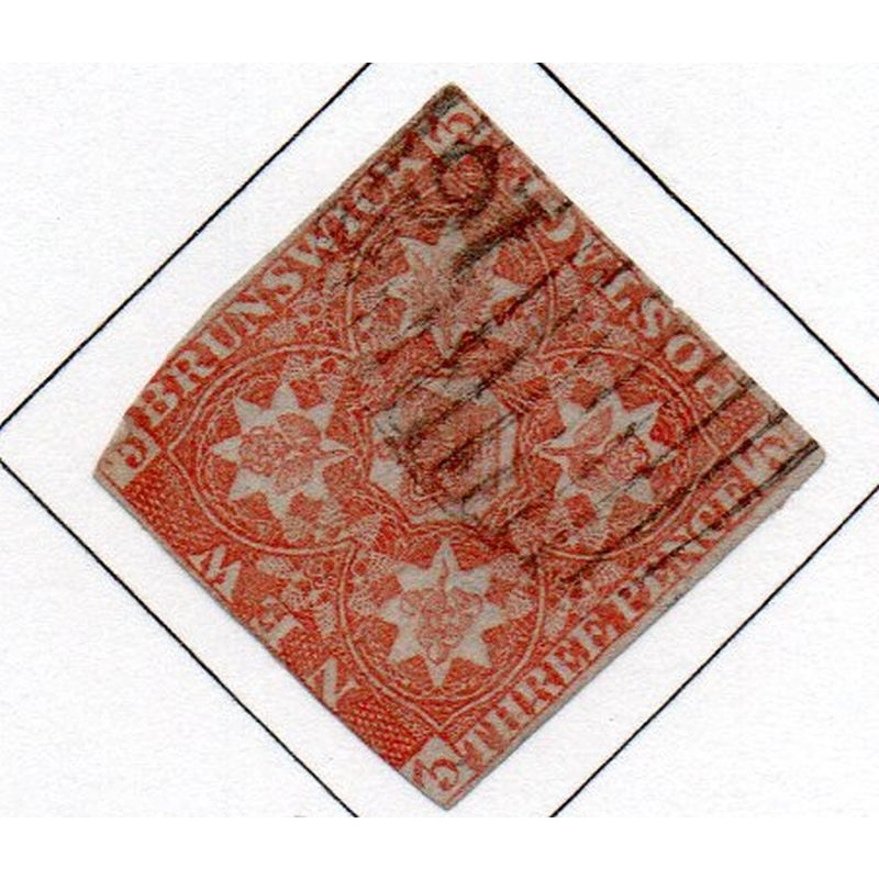 New Brunswick Sc 1 1850 3d red Heraldic Flowers stamp used # 16 cancel