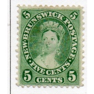 New Brunswick Sc 8 1860 5 c yellow green Victoria stamp mint