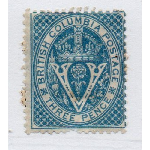 Canada British Columbia Sc 7 1865 3d blue Seal of Colony stamp unused