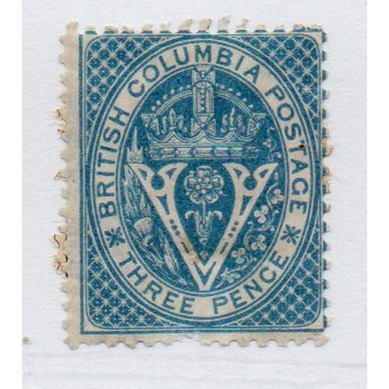 Canada British Columbia Sc 7 1865 3d blue Seal of Colony stamp unused
