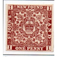 Newfoundland Sc1 1857 1d brown violet Crown &  Flower stamp mint