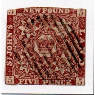 Newfoundland Sc 5 1857 5d brown violet Crown &  Flower stamp used