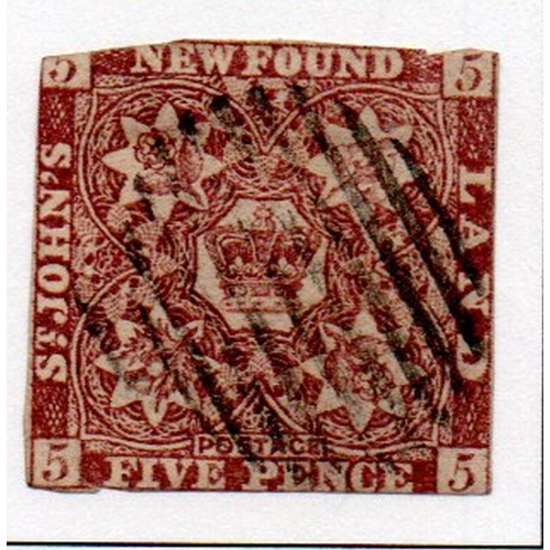 Newfoundland Sc 5 1857 5d brown violet Crown &  Flower stamp used