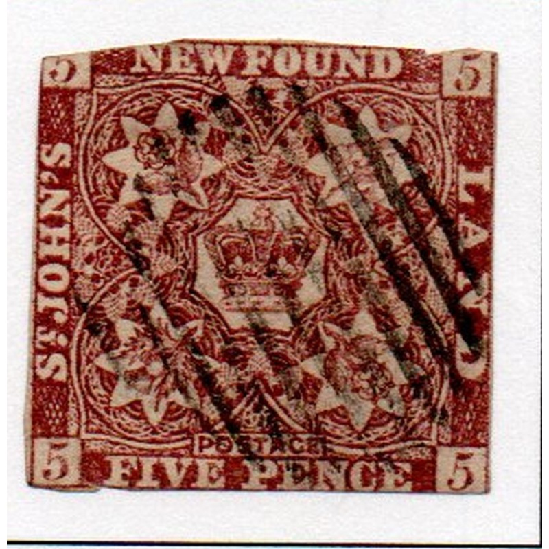 Newfoundland Sc 5 1857 5d brown violet Crown &  Flower stamp used