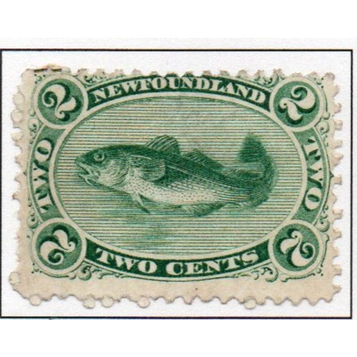 Newfoundland Sc 24 1870 2 c green Codfish stamp mint