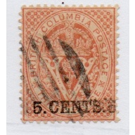 Canada British Columbia Sc 9 1867  5c on 3d Seal of Colony stamp used
