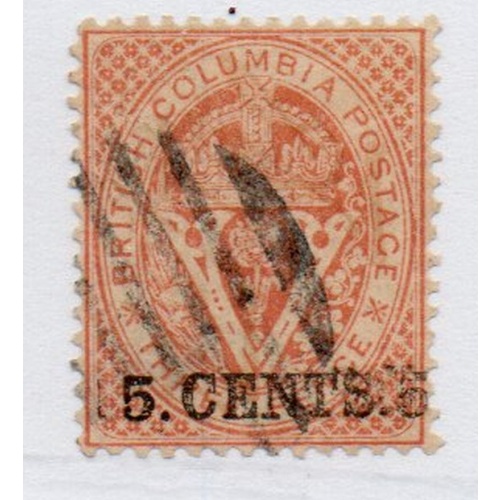 Canada British Columbia Sc 9 1867  5c on 3d Seal of Colony stamp used