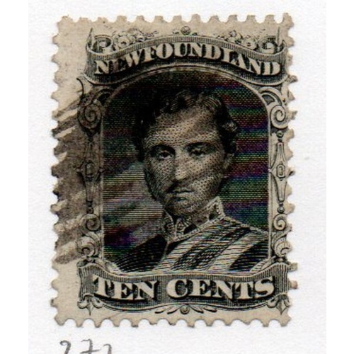 Newfoundland Sc 27a 1870 10c black Prince Albert yellowish paper stamp used