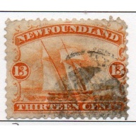 Newfoundland Sc 30 1870 13c orange ship stamp used