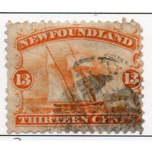 Newfoundland Sc 30 1870 13c orange ship stamp used