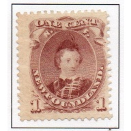 Newfoundland Sc 32A 1871  1 c brown lilac Prince of Wales stamp mint