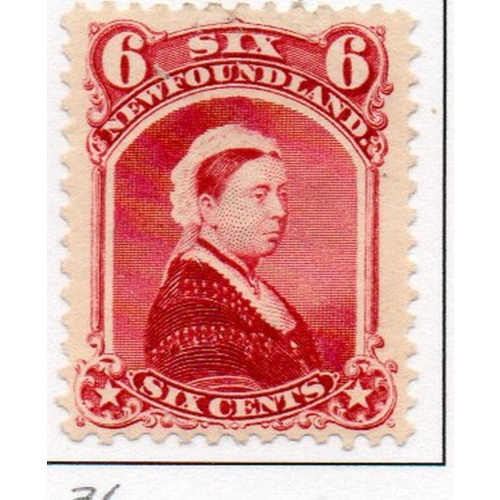 Newfoundland Sc 36 1894 6 c carmine lake Victoria stamp mint