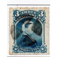 Newfoundland Sc 39 1877 3 cent blue Victoria stamp rouletted used