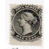 Nova Scotia Sc 8a 1860 1 c black white paper Victoria stamp mint