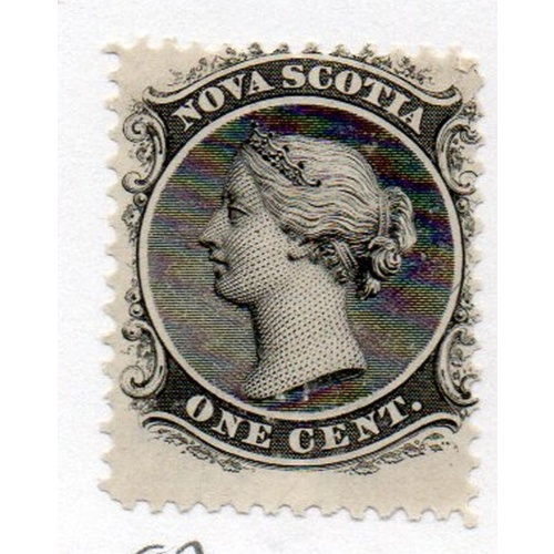Nova Scotia Sc 8a 1860 1 c black white paper Victoria stamp mint