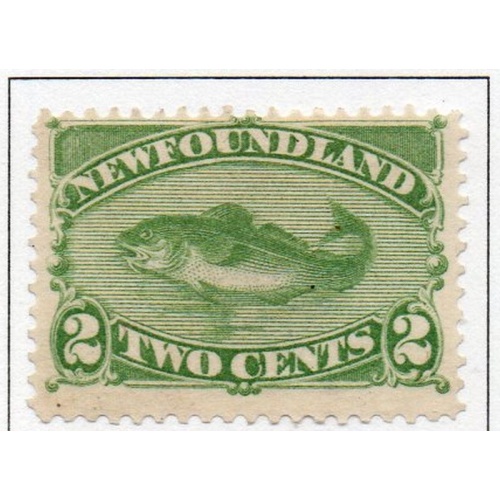 Newfoundland Sc 46 1882 2c yellow green Codfish stamp mint
