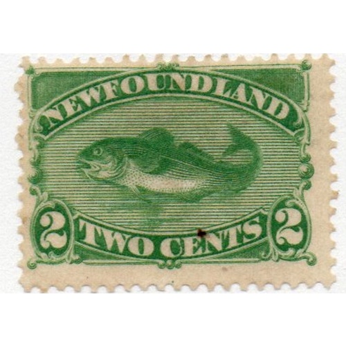 Newfoundland Sc 47  1896 2 c green Codfish regumed mint