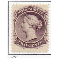 Nova Scotia Sc 9 1860 2c lilac Victoria stamp mint