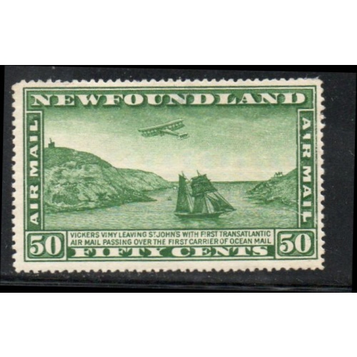 Newfoundland Sc C7 1931 50c Airplane over ship airmail stamp mint