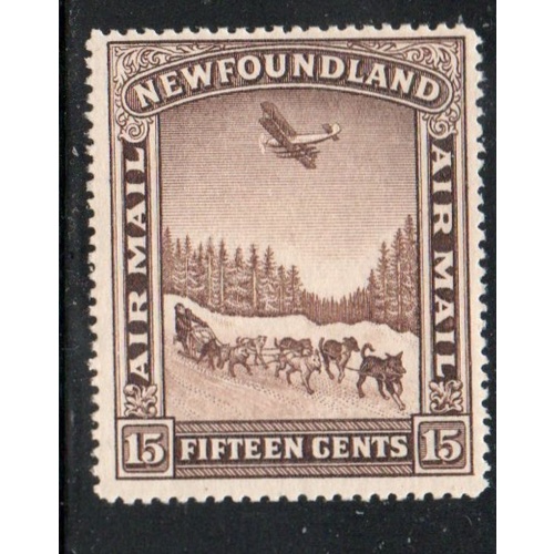 Newfoundland Sc C6 1931 15c Airplane over Dog Sled airmail stamp mint NH