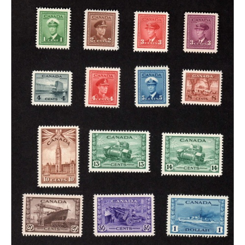 CANADA COMPLETE MINT VLH SET OF KGVI WAR ISSUE STAMPS SCOTT # 249 - 262 VF