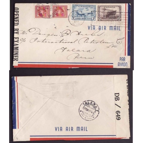 Canada-cover #14018-20c+4c(2)+7c-airmail-Peru-Calgary,Alberta-May 11 1944
