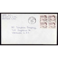 Canada-cover #12016-1c(block of 4) Centennial- Vancouver,BC-drop letter rate