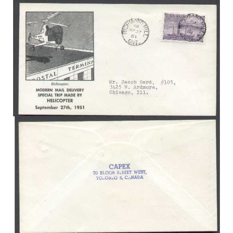 Canada-cover #5371-5c-York Cnty-Richmond Hill, Ont-Sp 27 1951-Helicopter