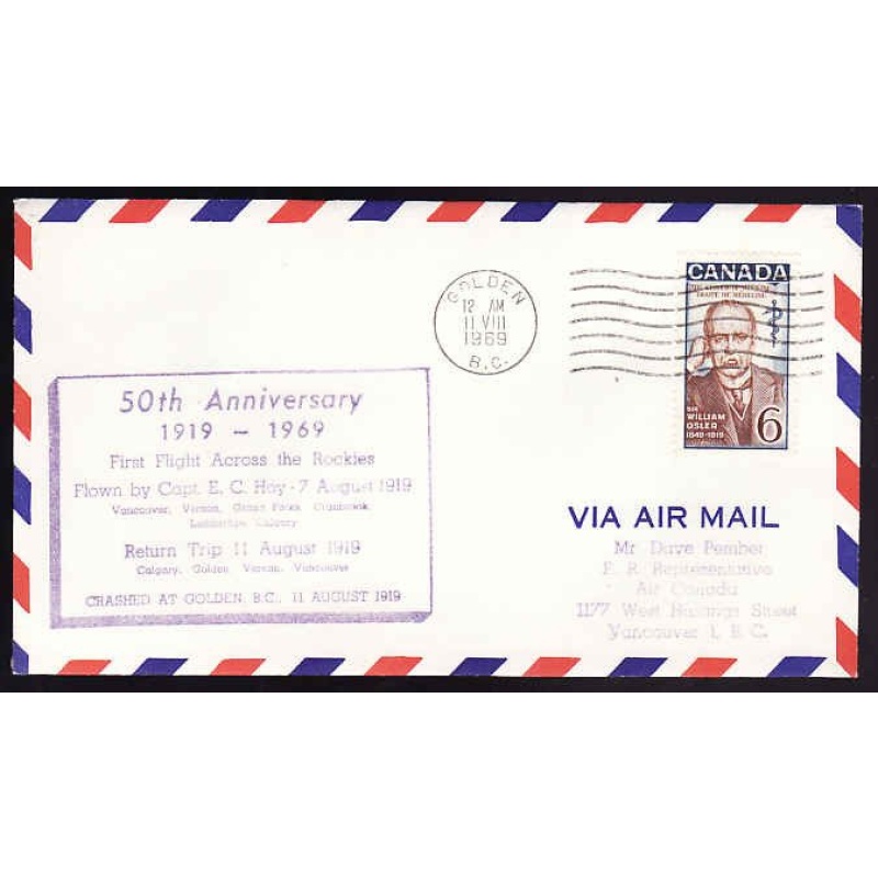 Canada-cover #13452-6c AAMC A6950-anniversary-first flight-Rockies-Golden