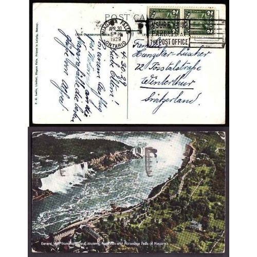 Canada-#9463 - 2c(2) KGV scroll on p/c to Switzerland - Welland County - Niagara Falls