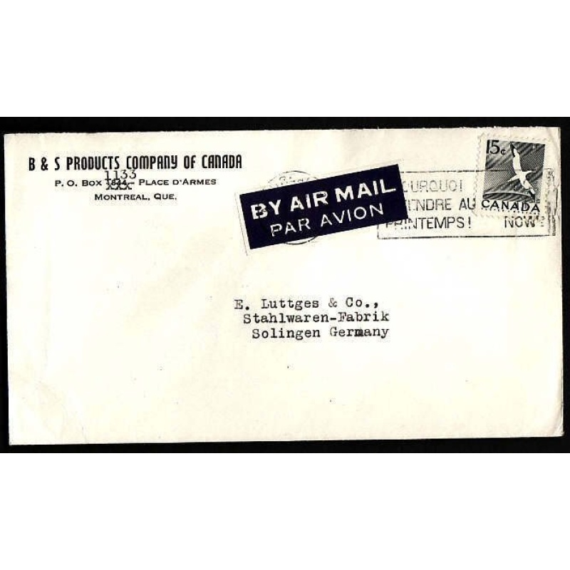 Canada-cover #9946 - 15c Gannet airmail to Germany - Montreal , PQ -15c franking pays the