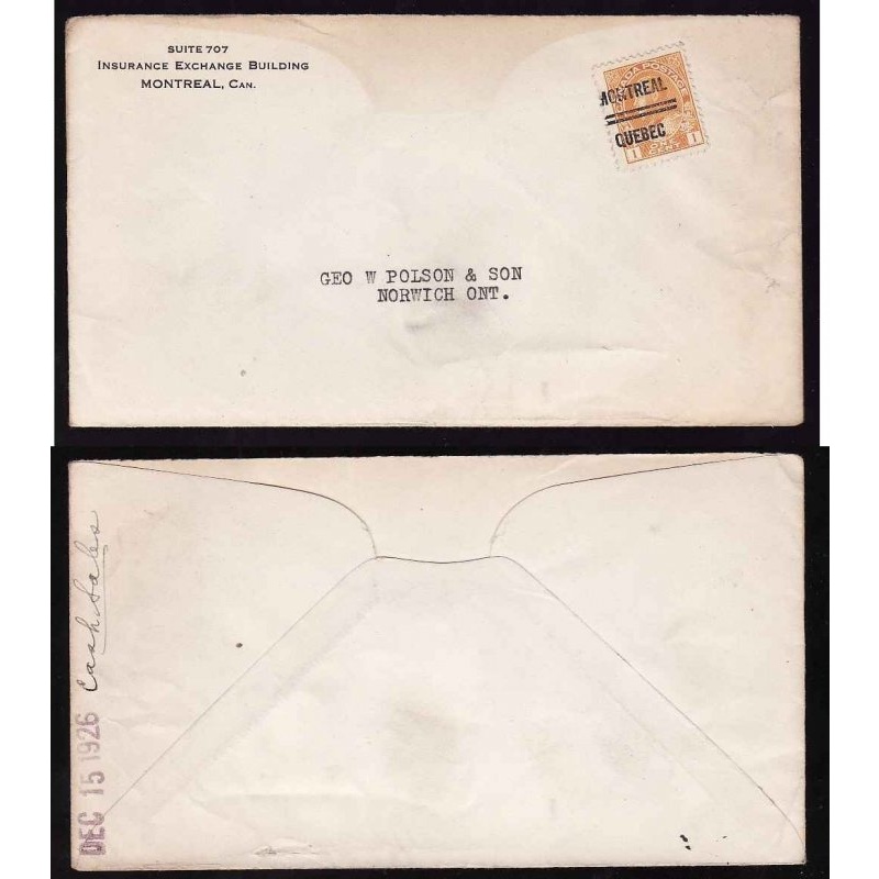 Canada-cover #11885 - 1c KGV Admiral precancel Montreal, Quebec-