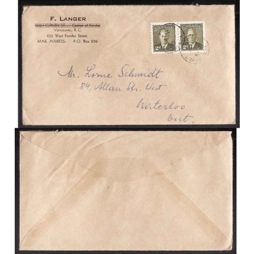 Canada-cover #13813-2c coil pair #309 commercially used-Vancouver,BC