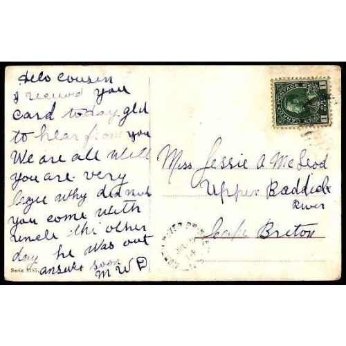 Canada-cover #11872-1c Admiral-pc-North River Bridge, NS - Jul 29 1914 -